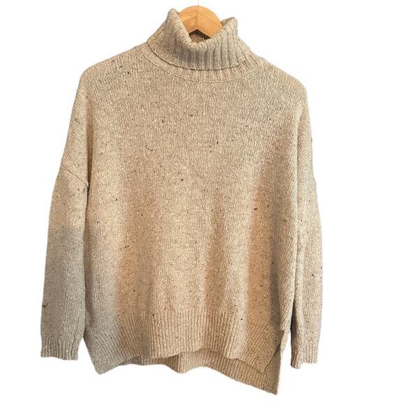 VINCE Turtleneck Sweater Chunky Wool Blend Oversized Speckled Beige XS Preppy - Picture 1 of 11